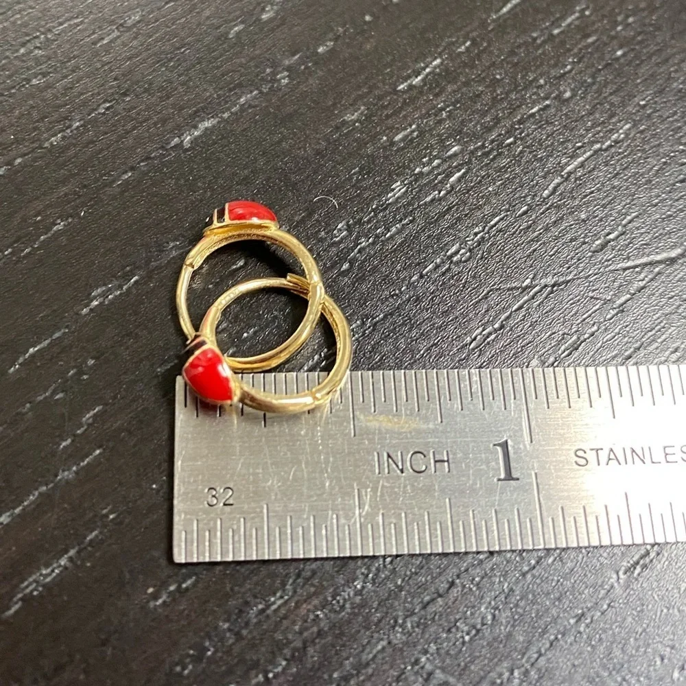 14K Yellow Gold Ladybug Huggies Earrings